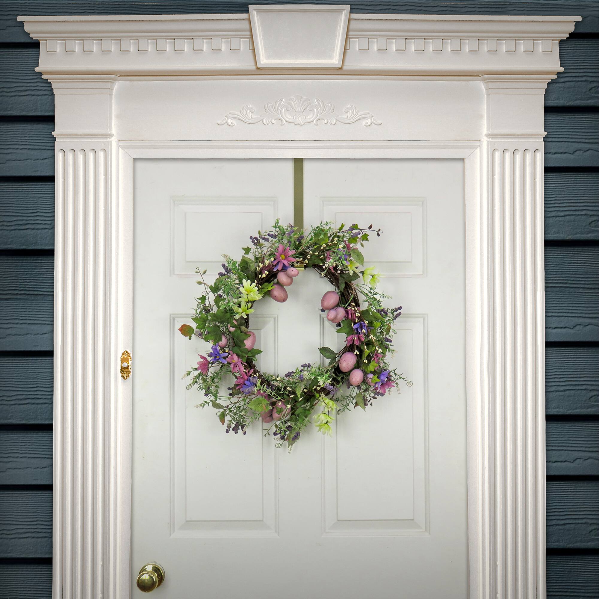 22" Flowering Pink Eggs Easter Wreath
